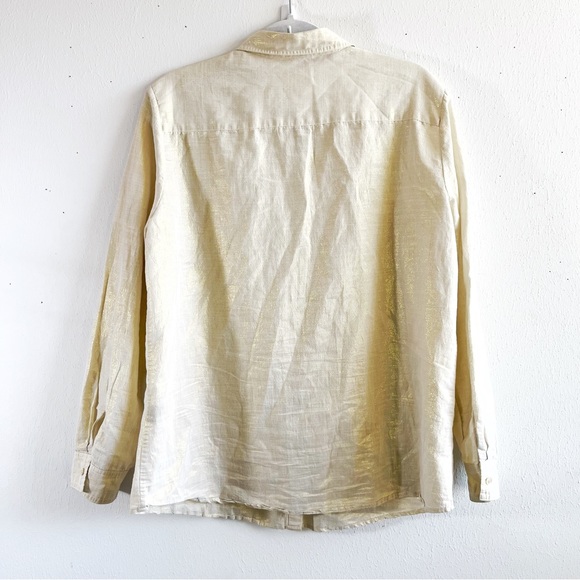 J. McLaughlin Button Up Cream w/ Gold Metallic Long Sleeve Collared Shirt Sz XL - Picture 12 of 16